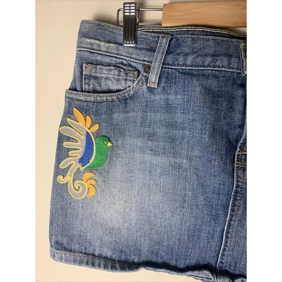 Guess Y2K Mini Denim Skirt Jean Embroidered Sz 31  Fairycore Whimsi Boho Festiva - Picture 4 of 16